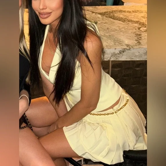 MESHKI MURA Yellow Pleated Skirt and Vest Set - Picture 3 of 3